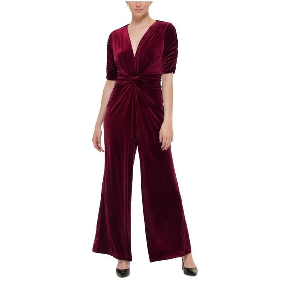 Vince Camuto Womens Velvet Knot Front Jumpsuit, Red, NWT